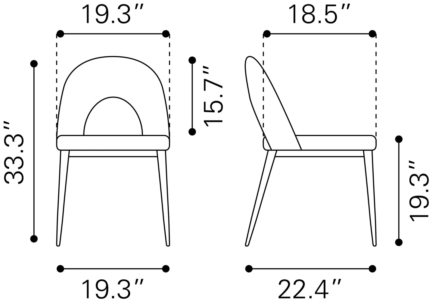 Menlo Dining Chair Set of 2 - Black Stylish and Sleek Upholstered Chairs for Modern Dining Rooms