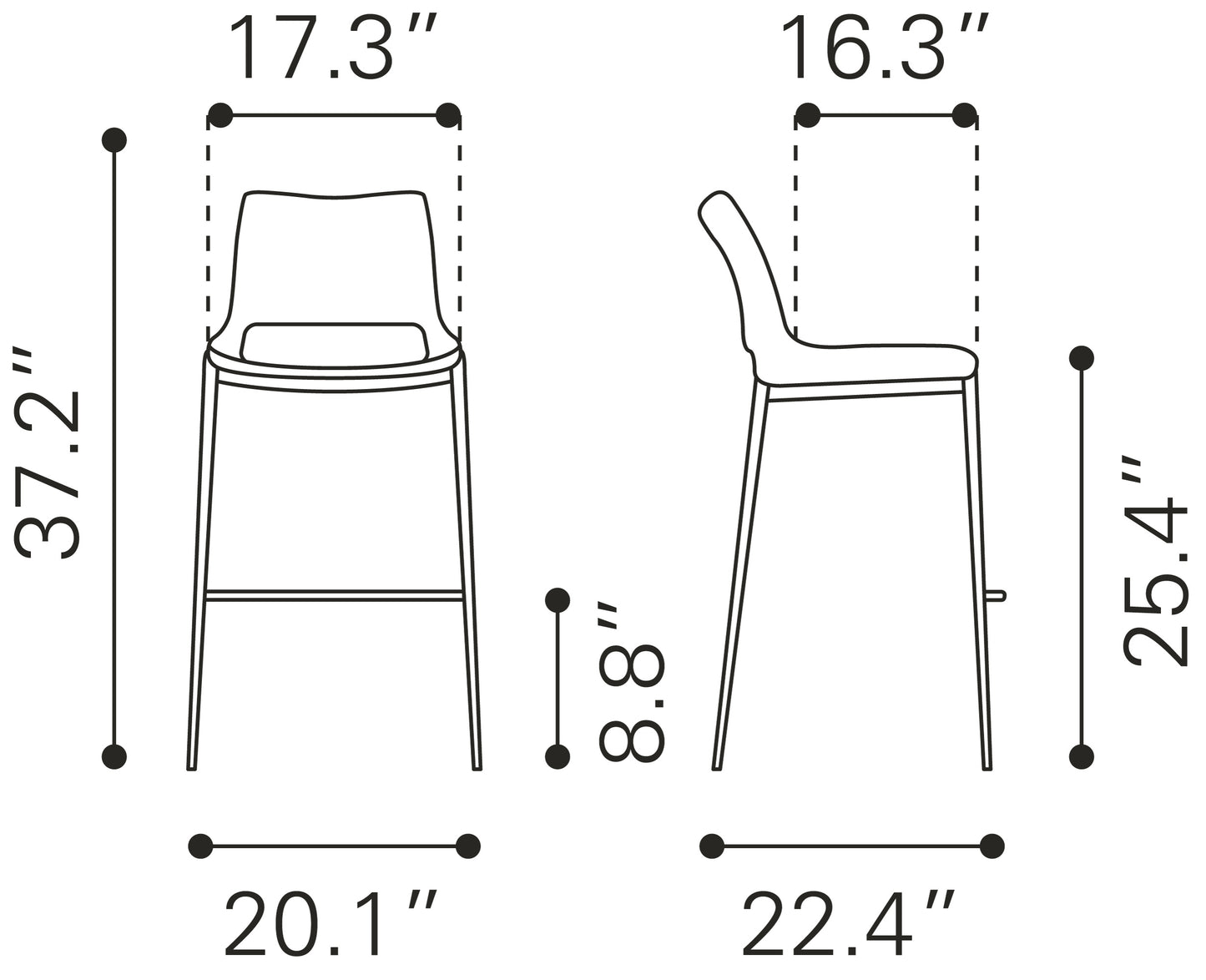 Ace Counter Stool (Set of 2) Dark Gray & Walnut