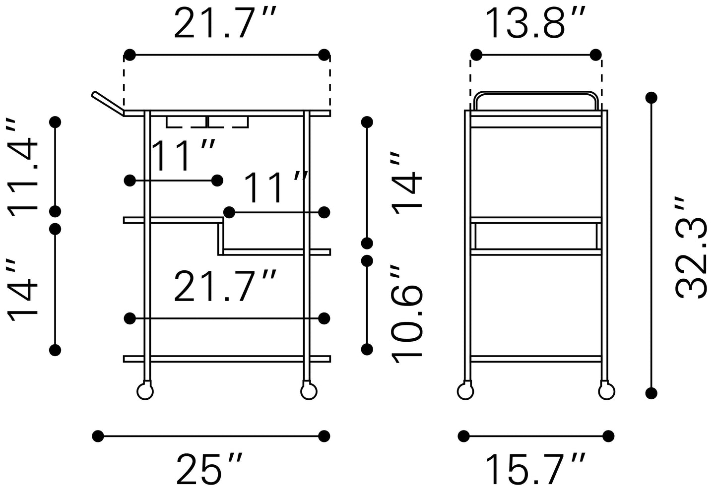 Constanza Bar Cart - Black Elegant and Modern Bar Cart for Stylish Home Bars and Entertaining Spaces