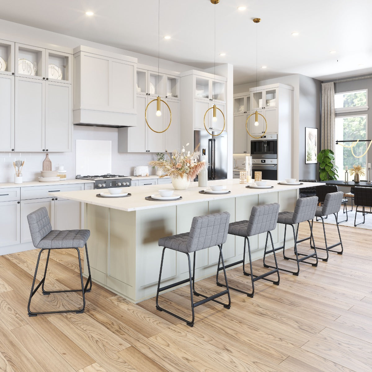 Pago Counter Stool Set of 2 - Gray Modern and Stylish Upholstered Stools for Contemporary Kitchens and Dining Spaces