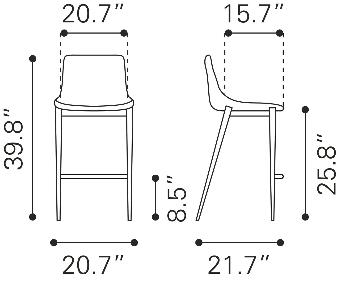 Magnus Counter Stool (Set of 2) Brown & Silver