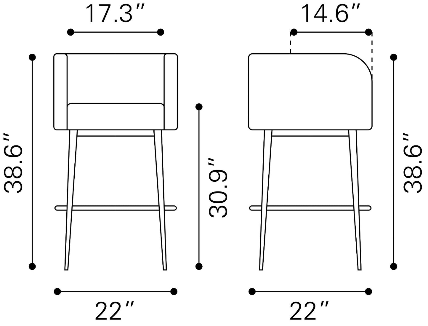 Horbat Counter Stool Set of 2 - Brown Modern and Comfortable Upholstered Stools for Contemporary Kitchens and Dining Areas