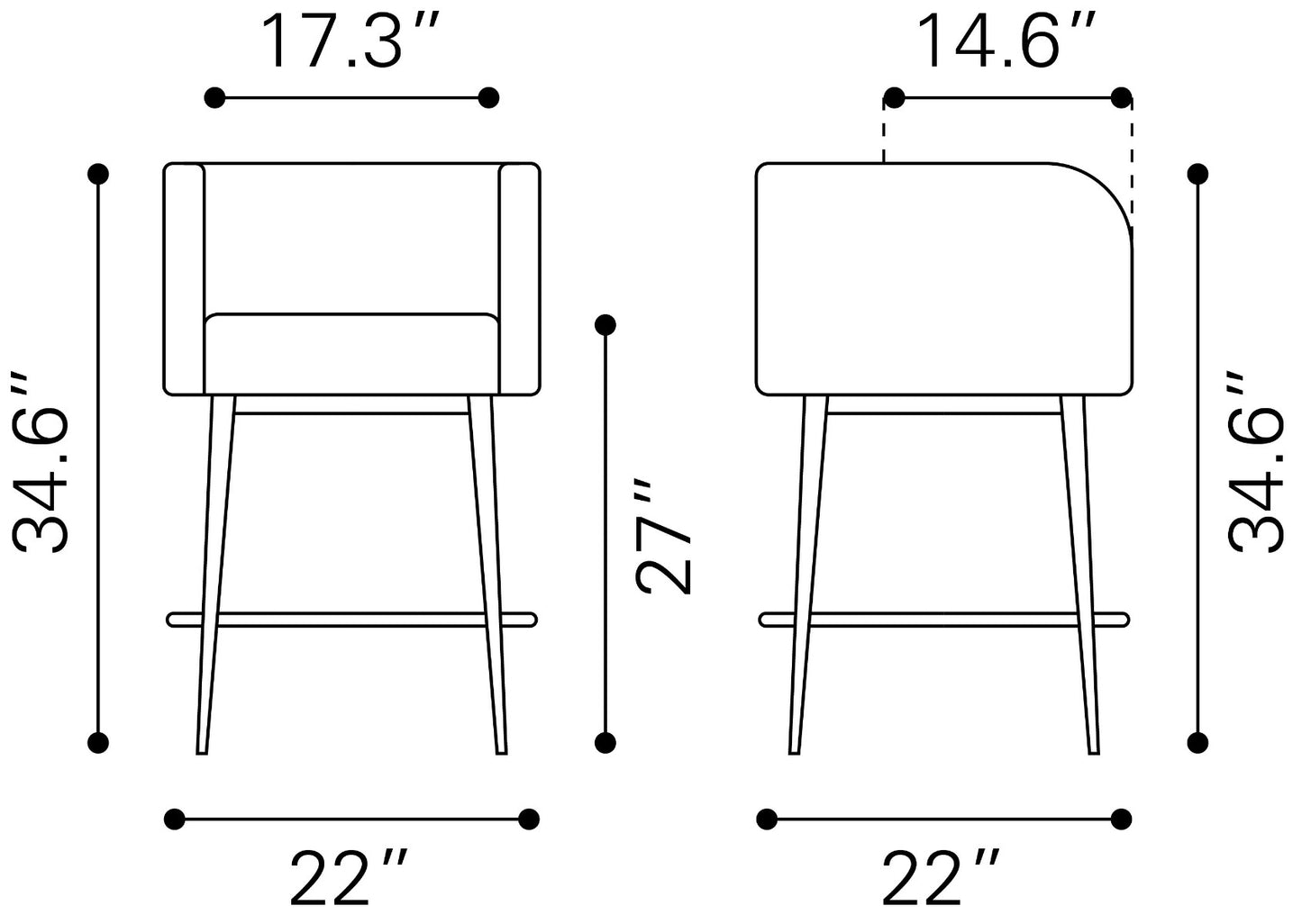 Horbat Counter Stool Set of 2 - Gray Stylish and Comfortable Upholstered Stools for Modern Kitchens and Dining Areas