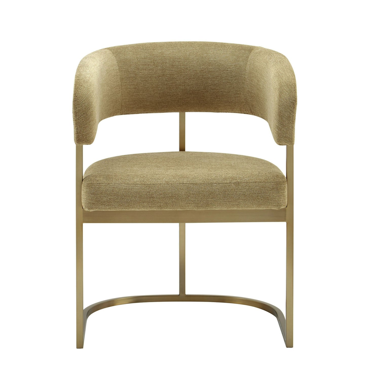 Modrest Sebastian Modern Brown Fabric Dining Chair with Antique Brass Legs for Elegant Dining Rooms
