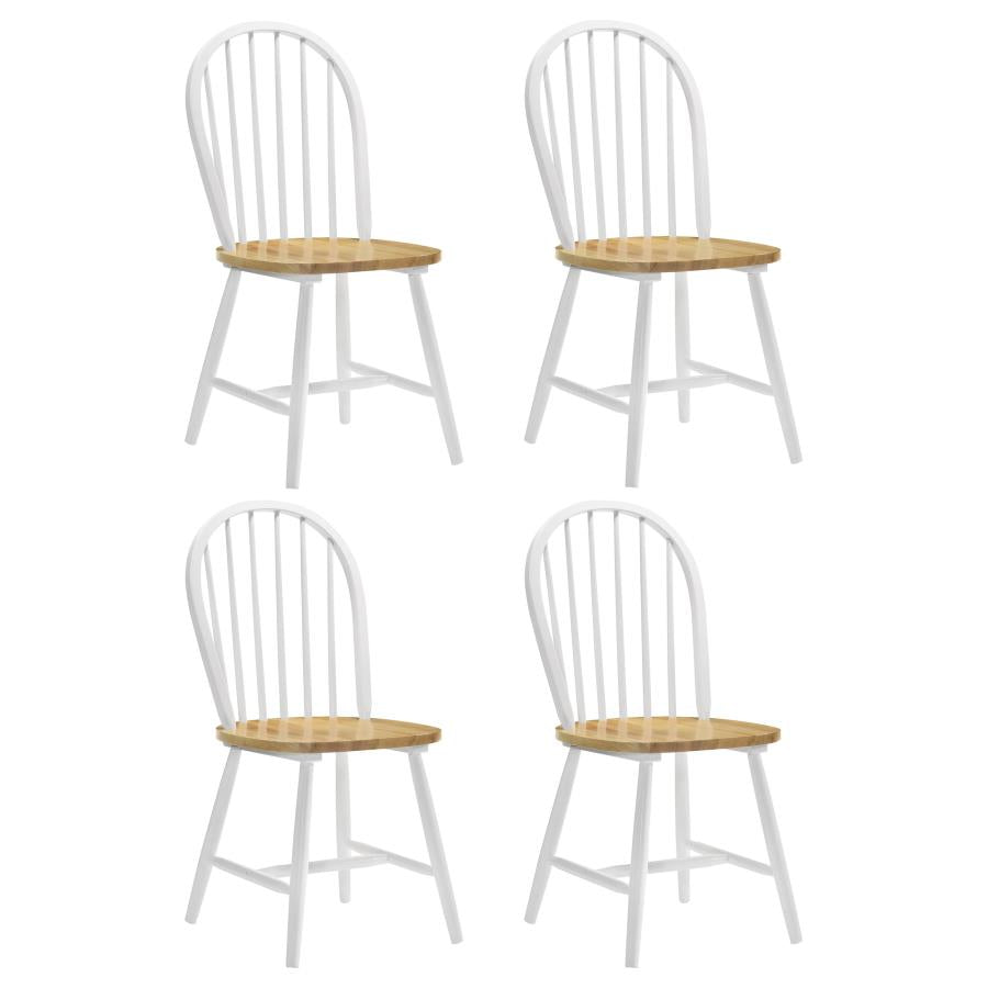 Windsor Side Chairs (Set of 4) – Natural Brown and White Finish for Classic Charm and Comfortable Dining Seating