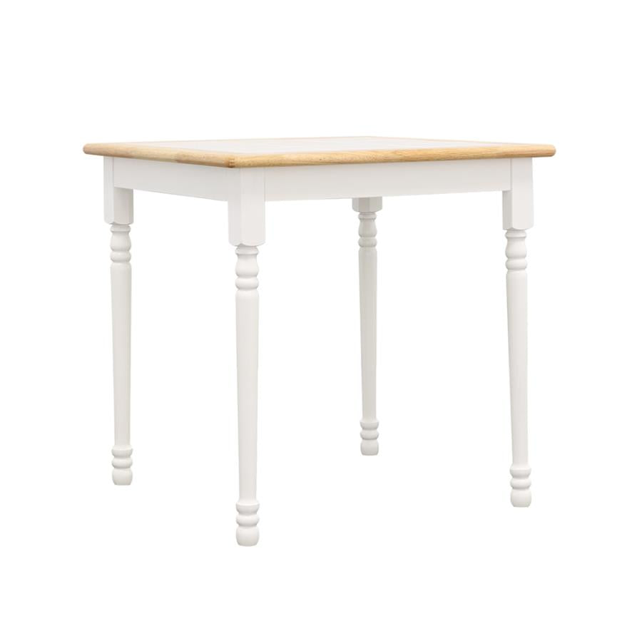 Country Natural Brown Dining Table with White Tile Top - Rustic and Elegant Table for Farmhouse or Country-Inspired Dining Spaces