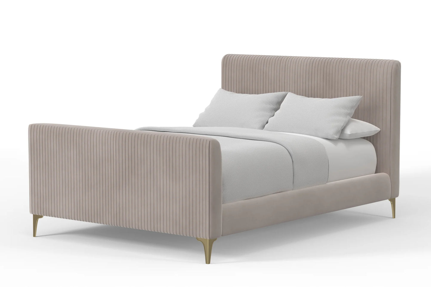 Zaldy Light Grey Platform Bed with Gold Legs – Modern Elegance and Sturdy Design for a Chic Bedroom Upgrade