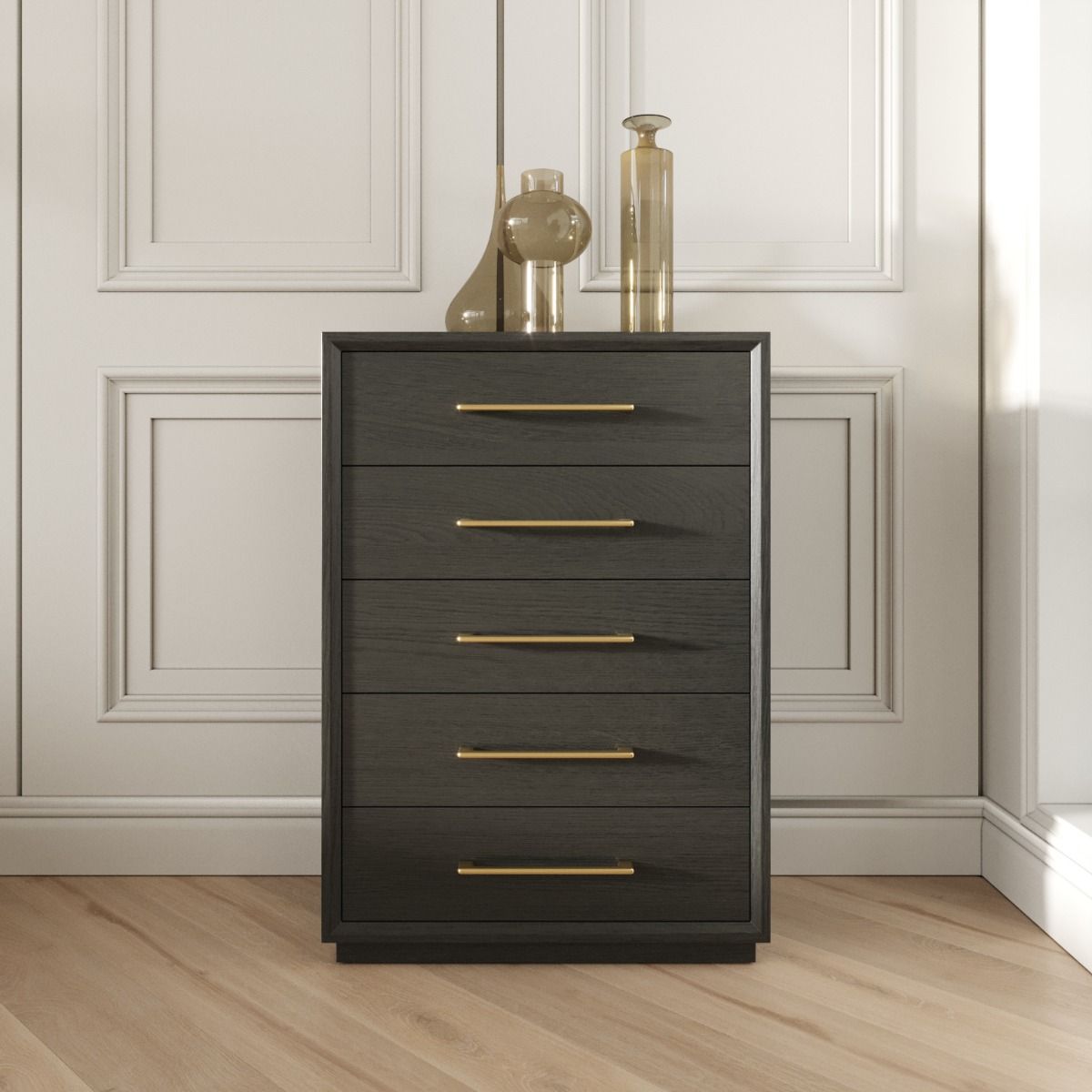 Modrest Manhattan Contemporary Chest β Grey and Gold 5-Drawer Dresser