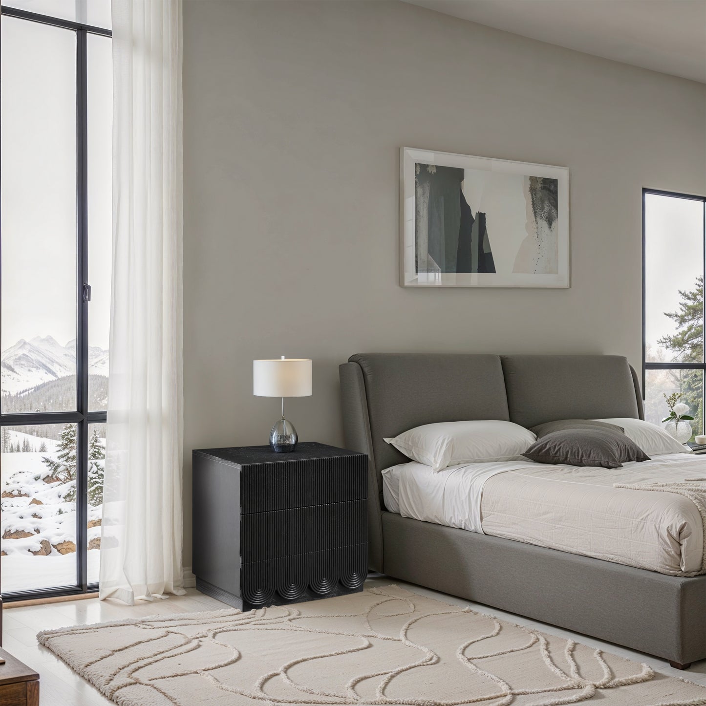Scallop Oak Veneer Nightstand – Curved Silhouette with Modern Coastal Charm