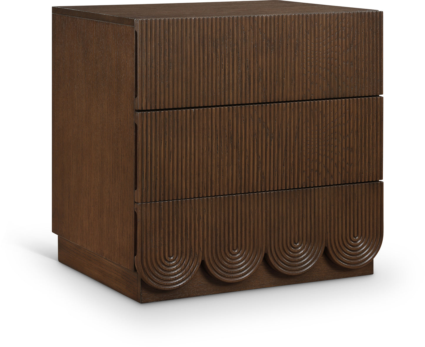 Scallop Oak Veneer Nightstand – Curved Silhouette with Modern Coastal Charm