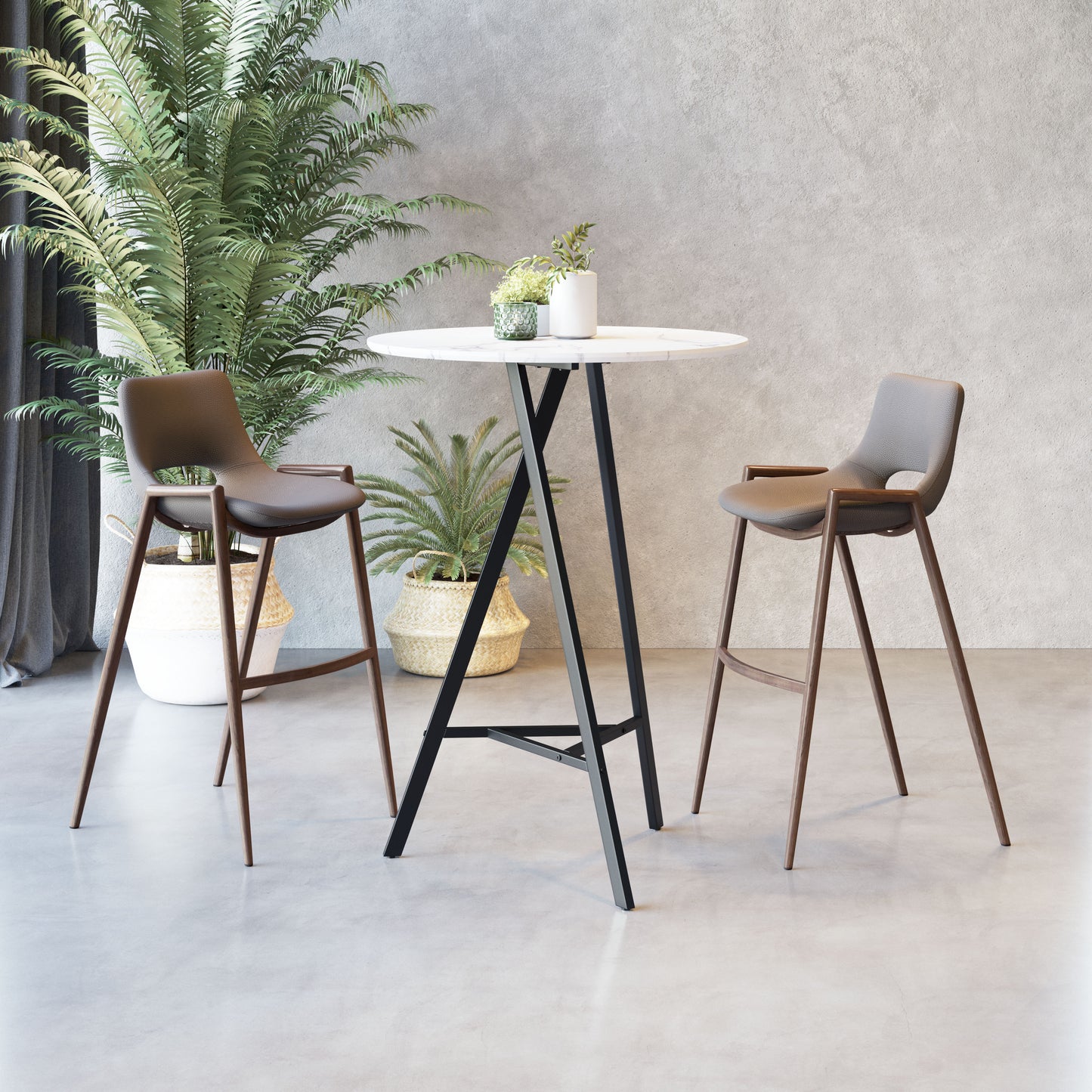 Desi Barstool Set of 2 - Elegant Brown & Walnut Design for Modern Home Bars and Dining Spaces