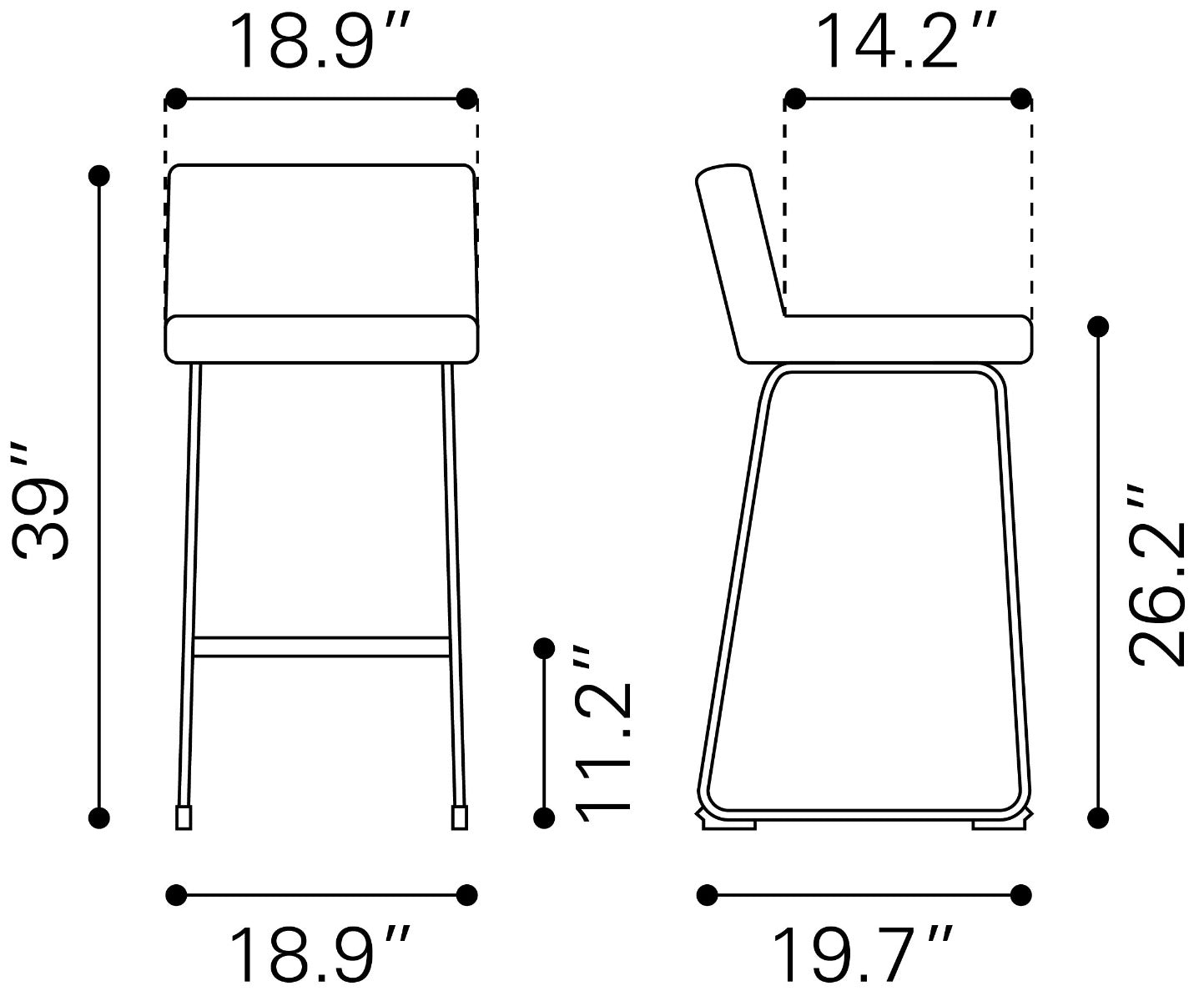 Pago Barstool Set of 2 - Black Sleek and Modern Upholstered Barstools for Contemporary Kitchens and Bars