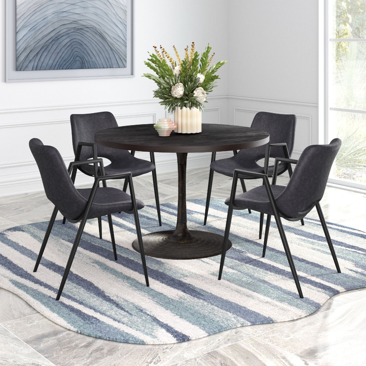 Desi Dining Chairs Set of 2 – Modern Black Wood Finish Stylish Kitchen & Dining Seating