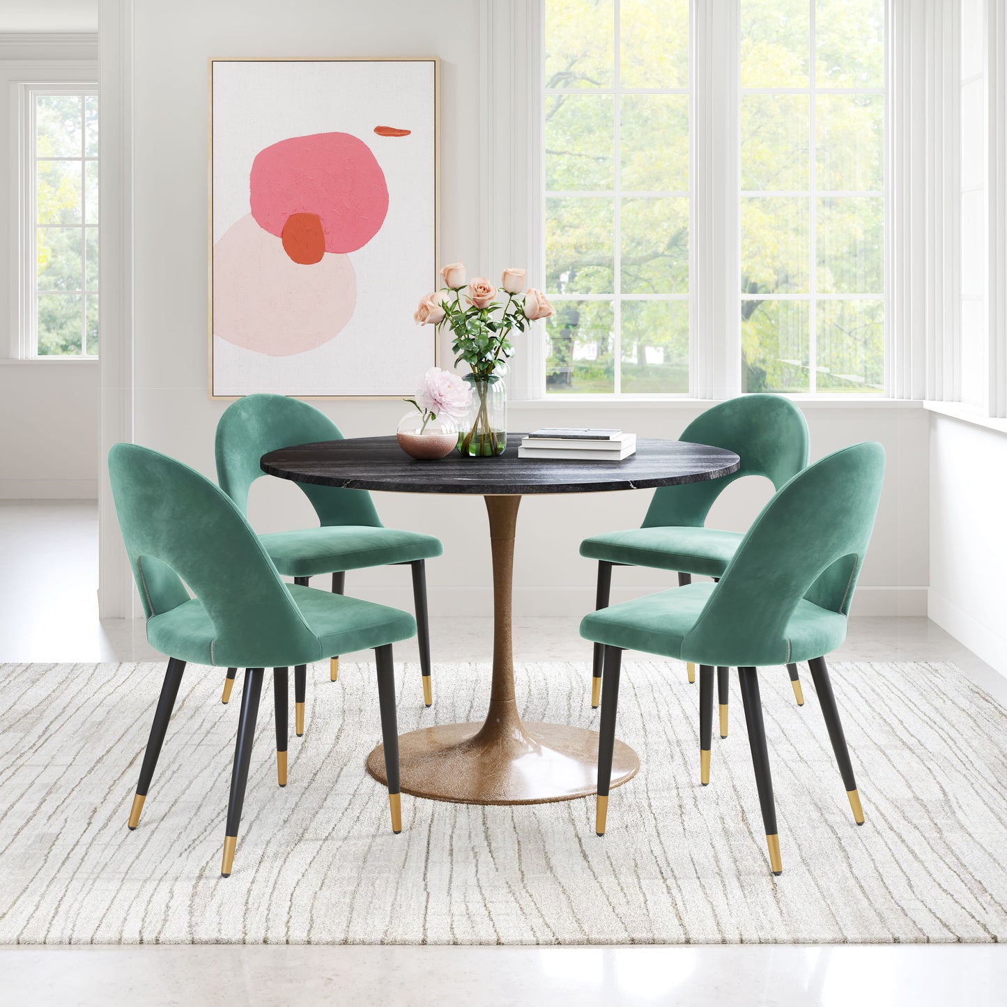 Menlo Dining Chair Set of 2 - Green Stylish and Comfortable Upholstered Chairs for Contemporary Dining Rooms