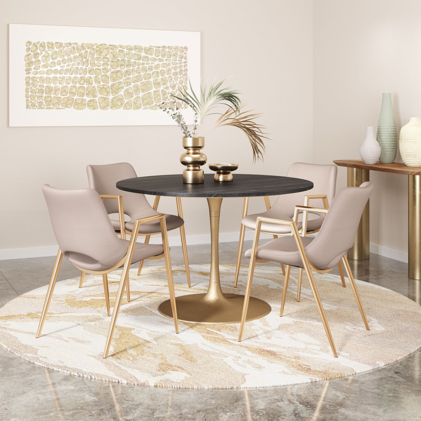 Desi Dining Chair Set of 2 - Elegant Beige & Gold Design for Stylish Dining Rooms and Spaces