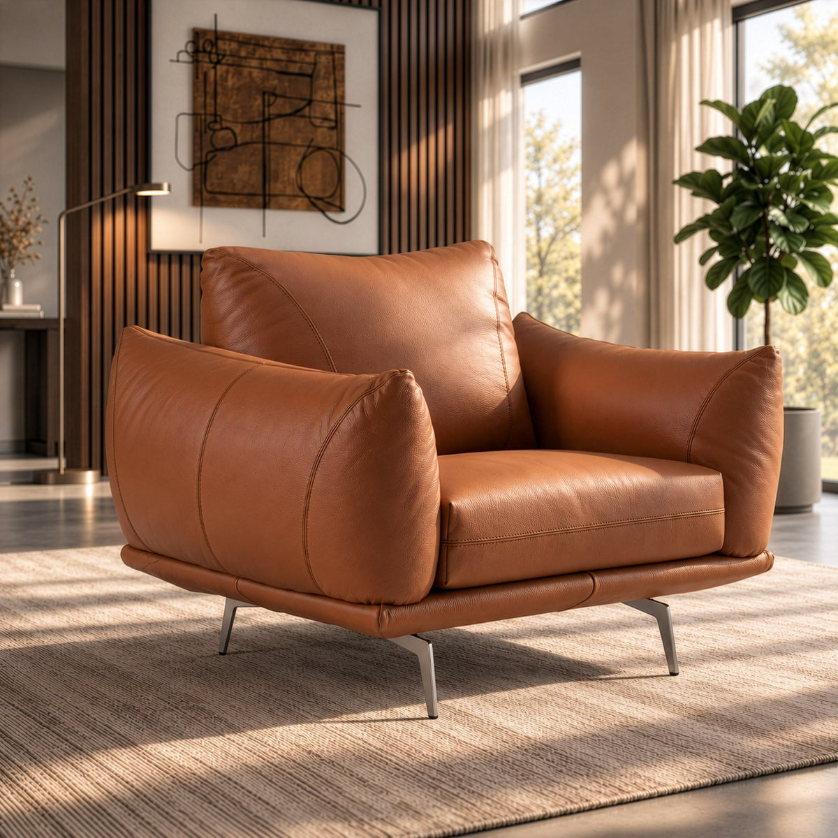 Saint Tropez Modern Italian Desert Leather Accent Chair
