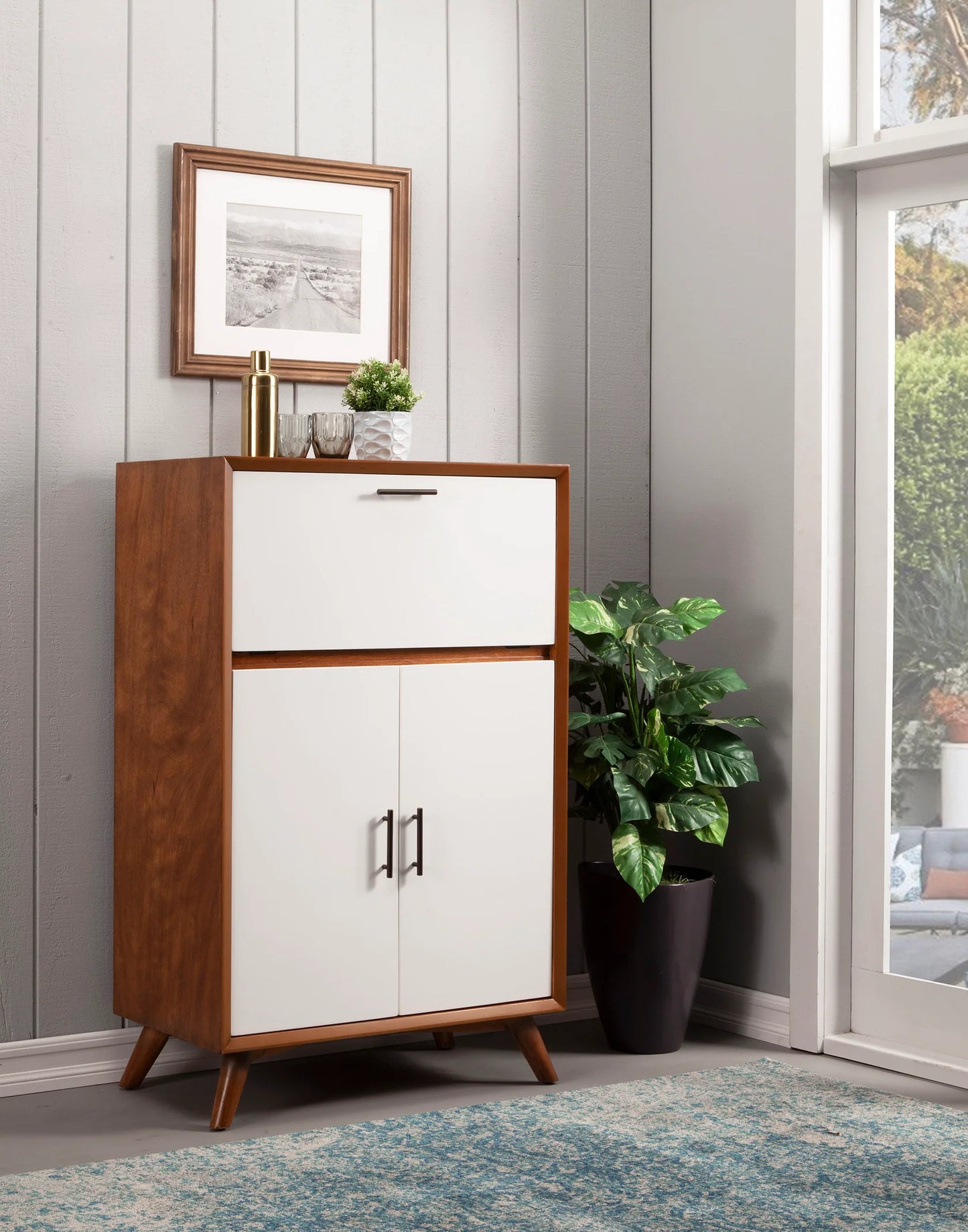 Flynn Large Bar Cabinet with Drop Down Tray – Elegant Storage Solution with Modern Design for Your Entertaining Space
