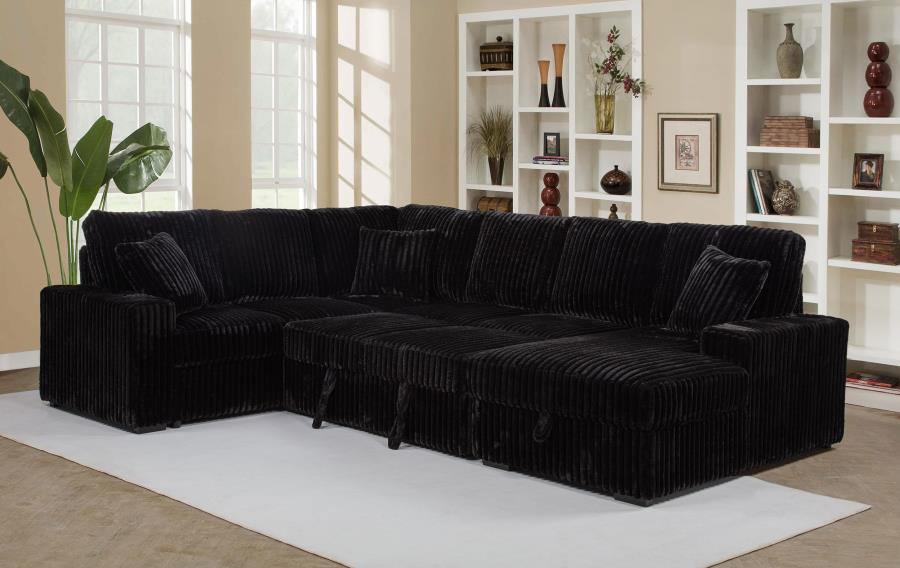 Devonshire Black Sleeper Sectional Sofa with Storage Chaise - Space-Saving Comfort