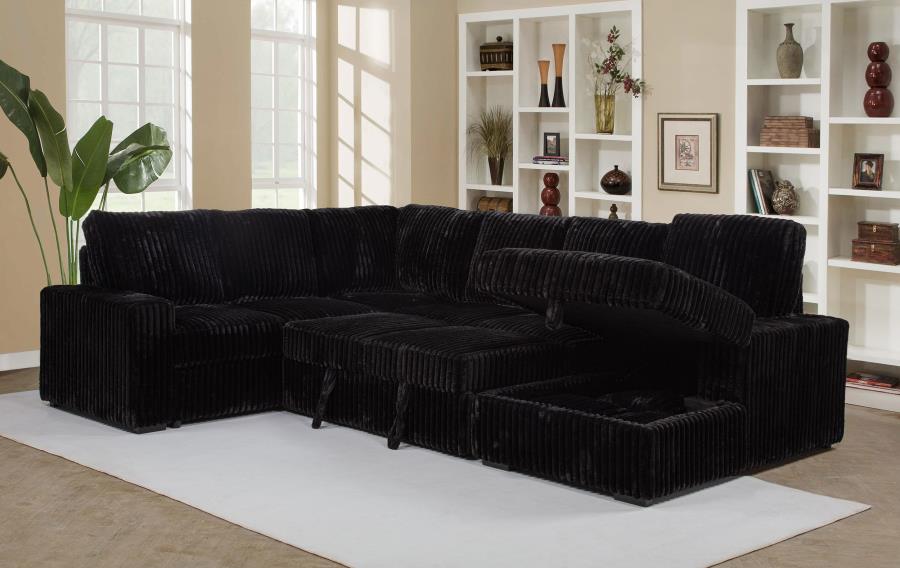 Devonshire Black Sleeper Sectional Sofa with Storage Chaise - Space-Saving Comfort
