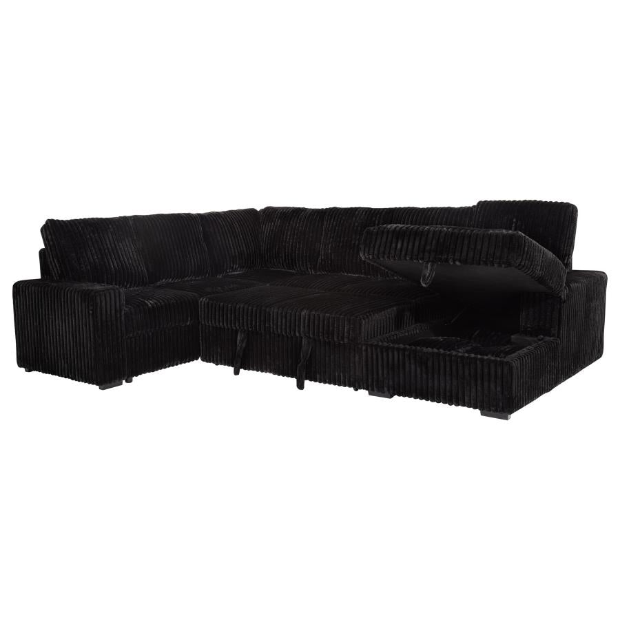 Devonshire Black Sleeper Sectional Sofa with Storage Chaise - Space-Saving Comfort