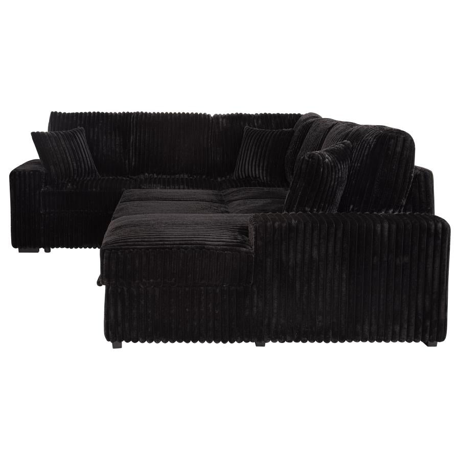 Devonshire Black Sleeper Sectional Sofa with Storage Chaise - Space-Saving Comfort