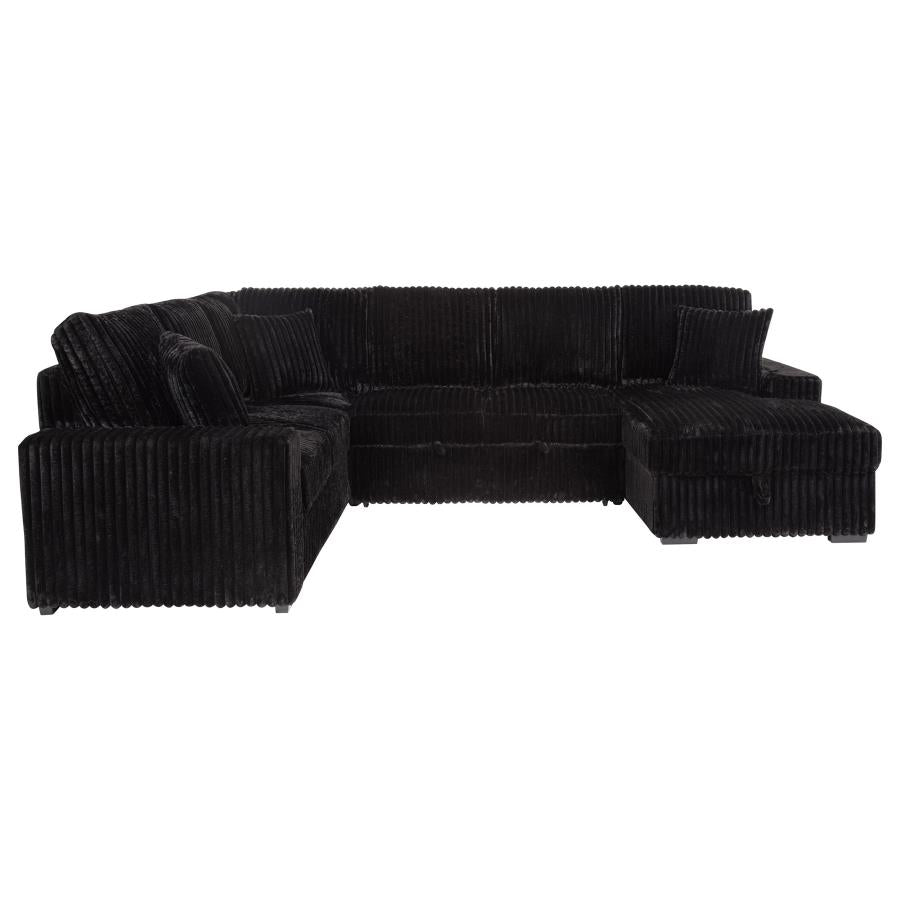 Devonshire Black Sleeper Sectional Sofa with Storage Chaise - Space-Saving Comfort