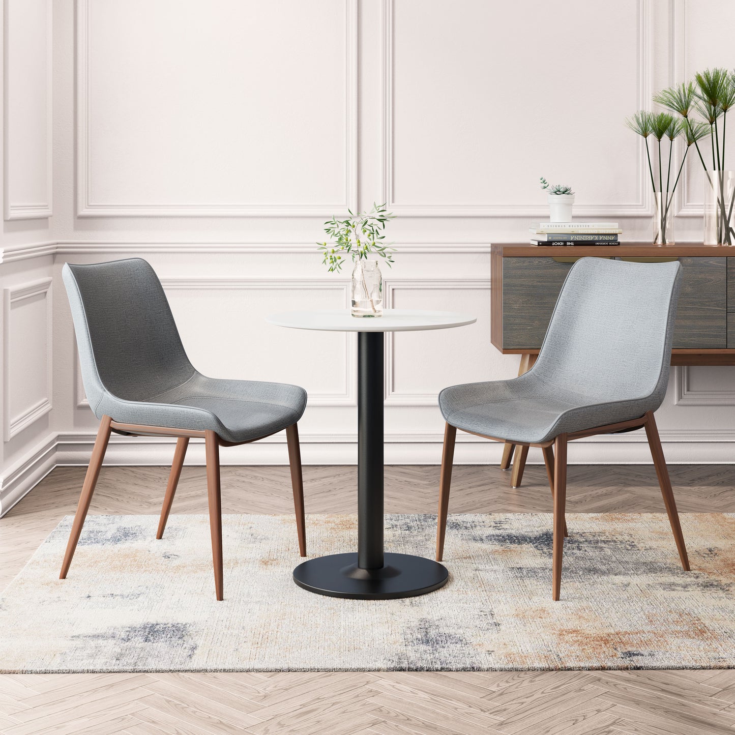 Magnus Dining Chair Set of 2 - Slate Gray & Walnut Modern and Stylish Upholstered Chairs for Elegant Dining Rooms