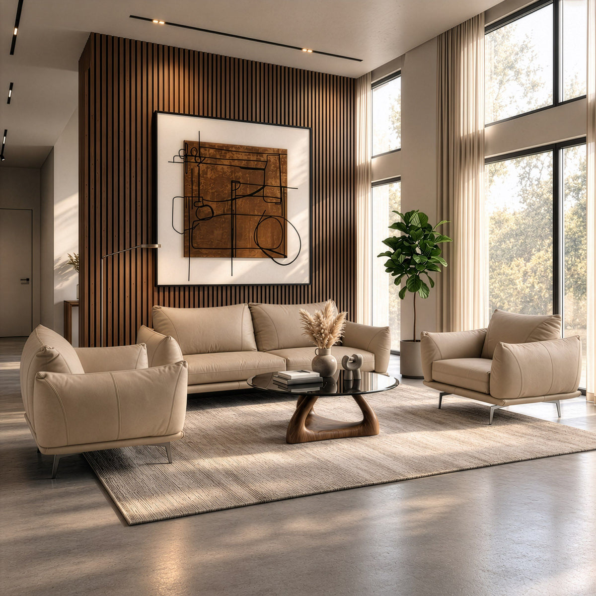 Saint Tropez Modern Italian Desert Leather Accent Chair