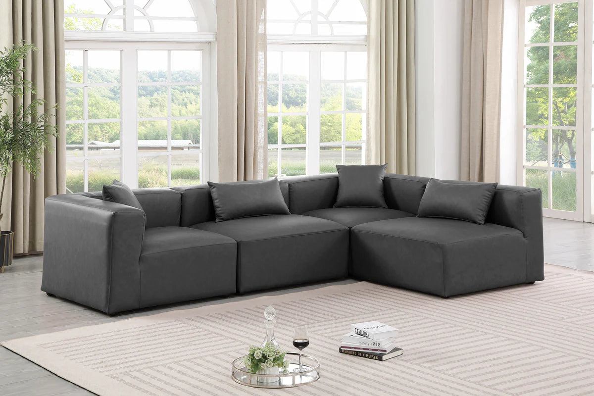 Cube 108 Vegan Leather Upholstered 4pc Modular Sectional – Sleek Spacious Seriously Comfy