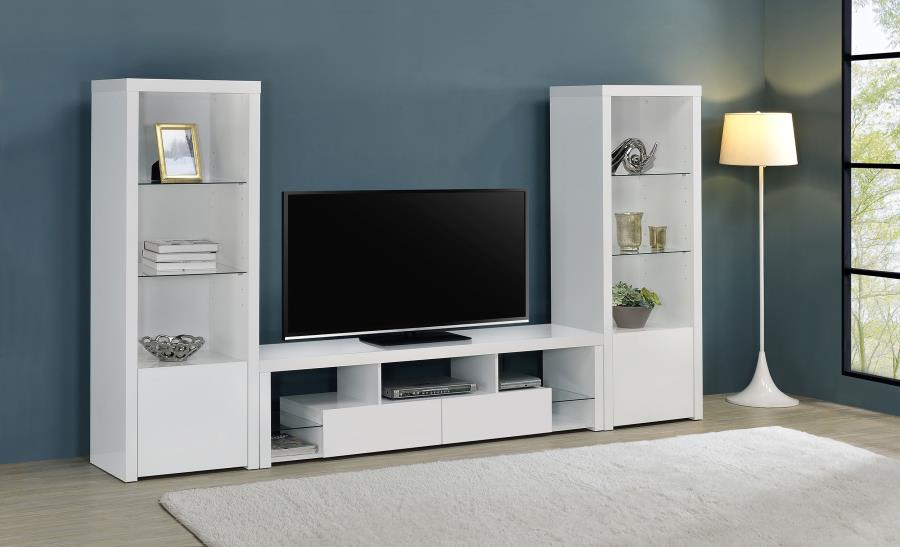 Jude 3-Piece 71" TV Entertainment Center White High Gloss - Modern and Sleek Living Room Design
