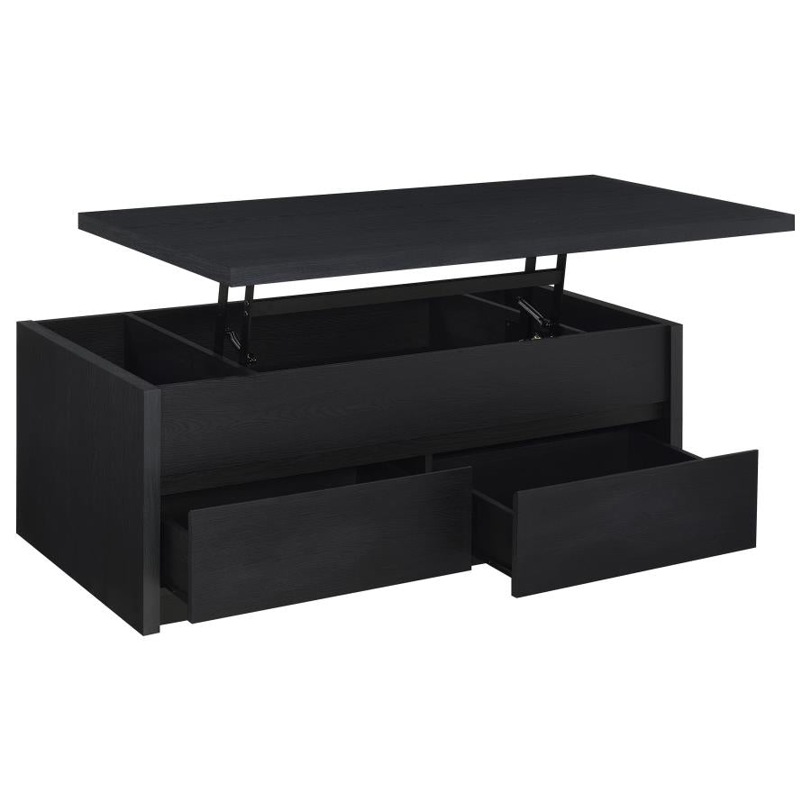 Knapp Lift-Top Cocktail Coffee Table with Dual Drawers in Black – Versatile Storage & Style