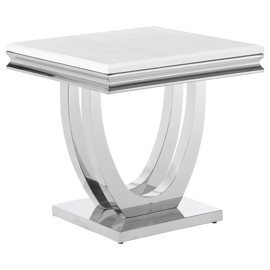 Kerwin Square Stone Top End Table White and Chrome - Sleek and Modern Accent Table for Your Living Room
