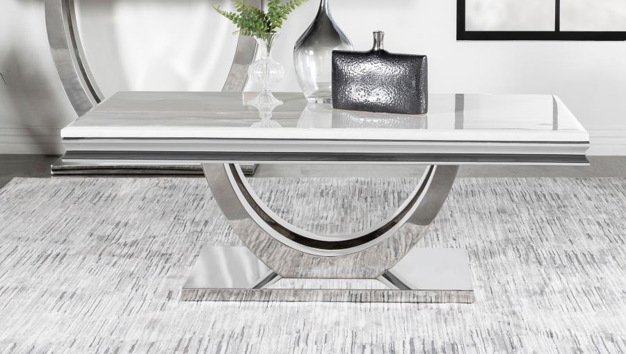 Kerwin Rectangular Stone Top Coffee Table White and Chrome - Elegant and Modern Coffee Table for Your Living Room