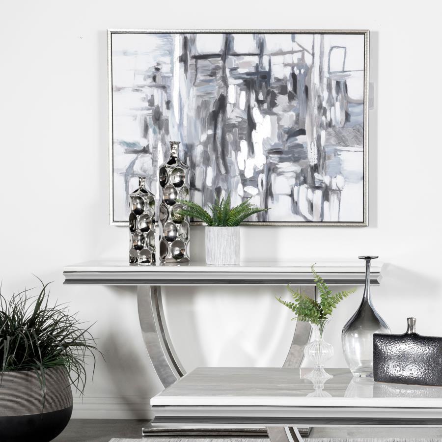 Kerwin U-Base Stone Top Entryway Sofa Console Table Chrome - Sleek and Contemporary Accent for Your Entryway