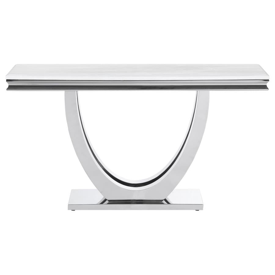 Kerwin U-Base Stone Top Entryway Sofa Console Table Chrome - Sleek and Contemporary Accent for Your Entryway