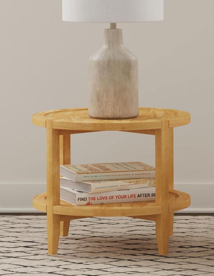 Camillo Round Solid Wood Side End Table Maple Brown - Classic and Timeless Accent for Your Living Space