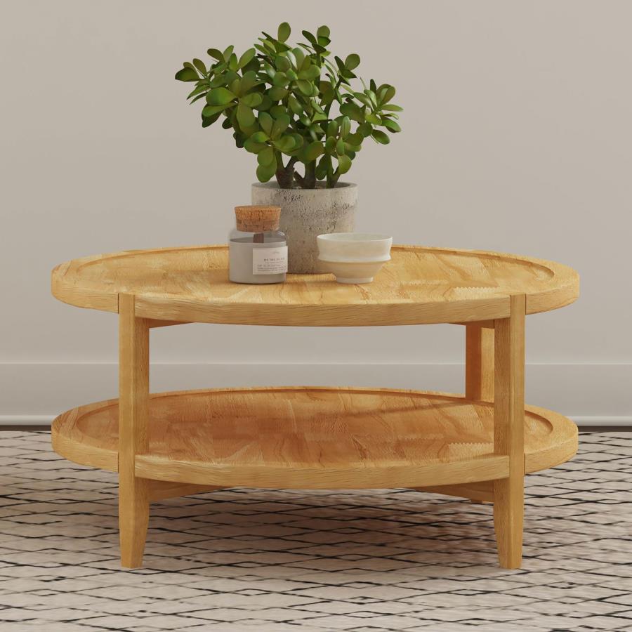 Camillo Round Solid Wood Coffee Table Maple Brown - Warm and Inviting Centerpiece for Your Living Room