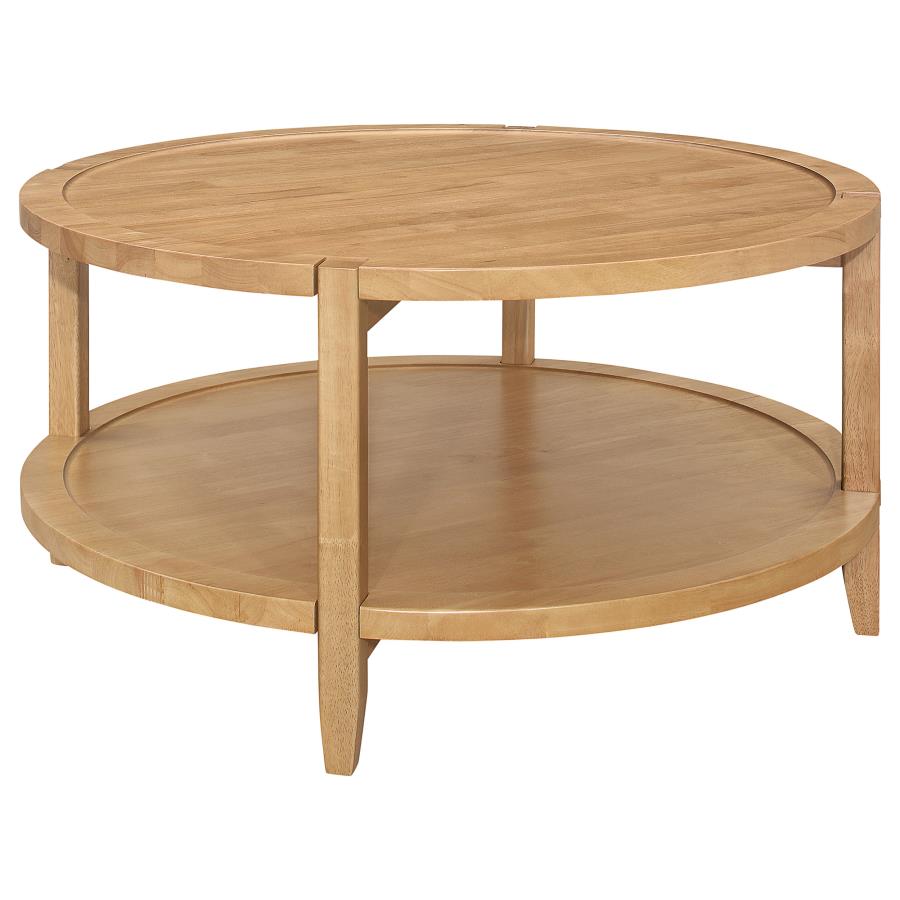Camillo Round Solid Wood Coffee Table Maple Brown - Warm and Inviting Centerpiece for Your Living Room