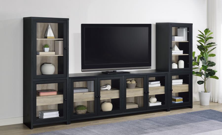 Denison 3-Piece Entertainment Center with 79-Inch TV Stand in Black - Modern Media Console Set