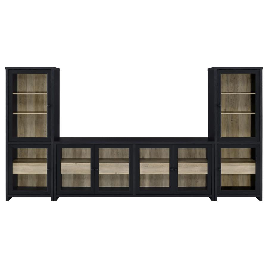 Denison 3-Piece Entertainment Center with 79-Inch TV Stand in Black - Modern Media Console Set