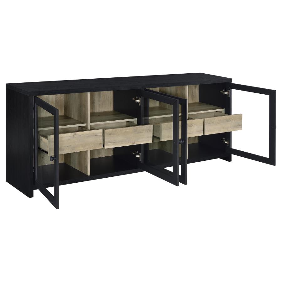 Denison 3-Piece Entertainment Center with 79-Inch TV Stand in Black - Modern Media Console Set