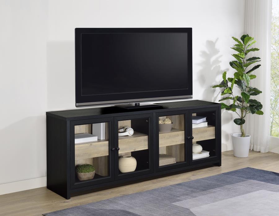 Denison 79-Inch Black 4-Door TV Stand - Modern Media Console Cabinet