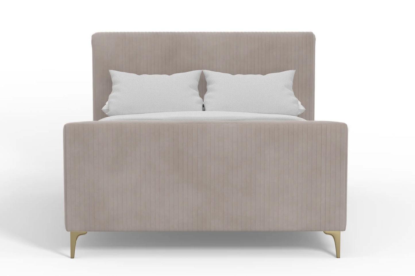 Zaldy Light Grey Platform Bed with Gold Legs – Modern Elegance and Sturdy Design for a Chic Bedroom Upgrade