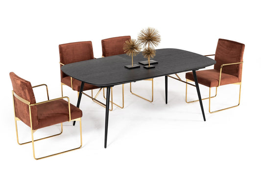 Modrest Billy Extendable Dining Table β Modern Black Oak with Elegant Gold Accents