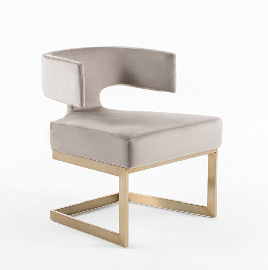 Modrest Calvo Modern Off-White Velvet & Brass Dining Chair - Stylish Design Furniture