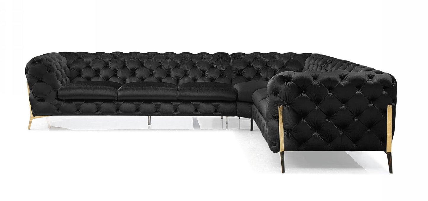 Divani Casa Sheila - Modern Black Velvet Sectional Sofa