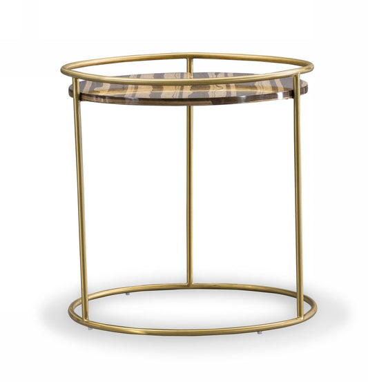 Modrest Gilcrest - Glam Brown and Gold Marble End Table