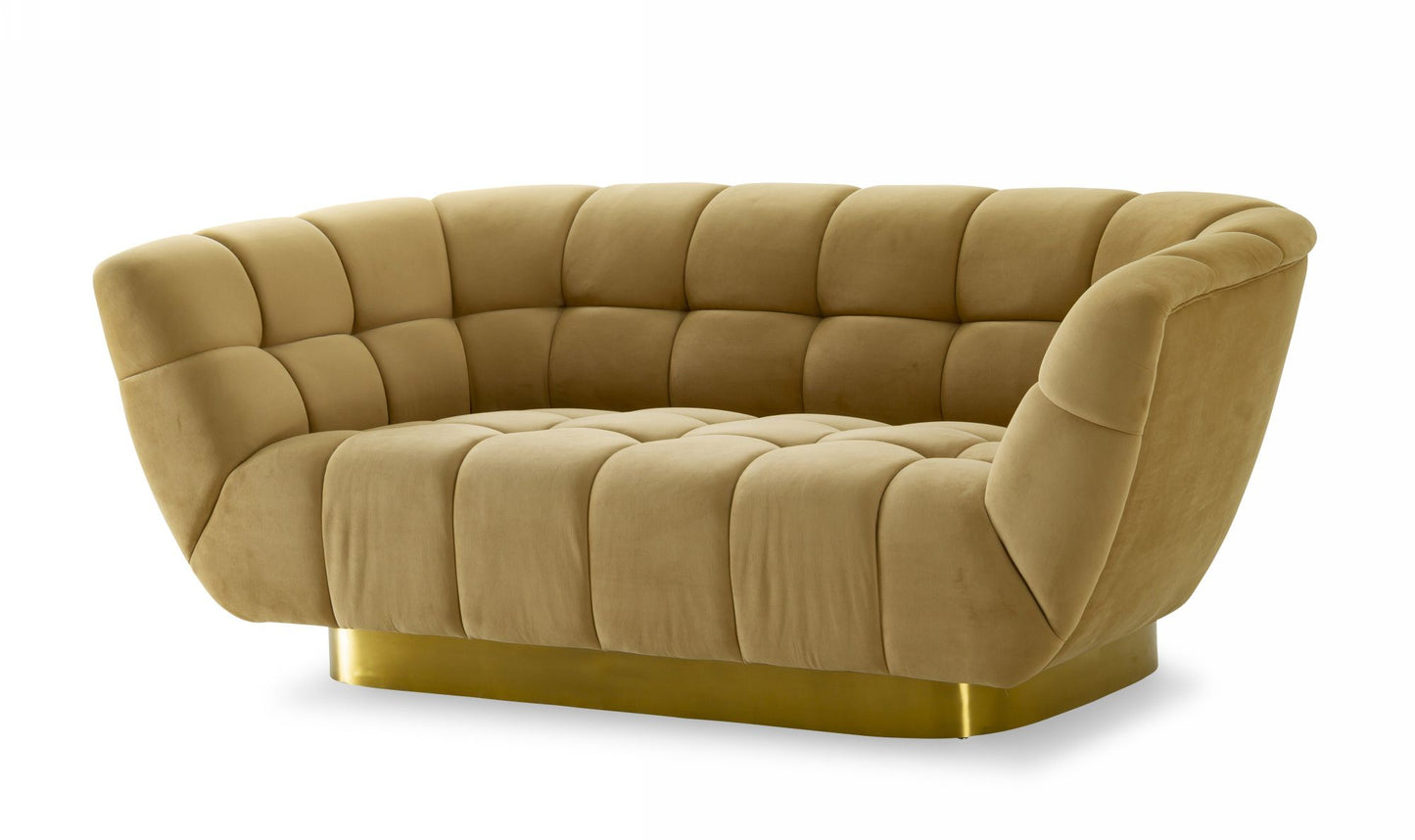 Divani Casa Granby Glam Loveseat β Mustard Fabric with Gold Accents