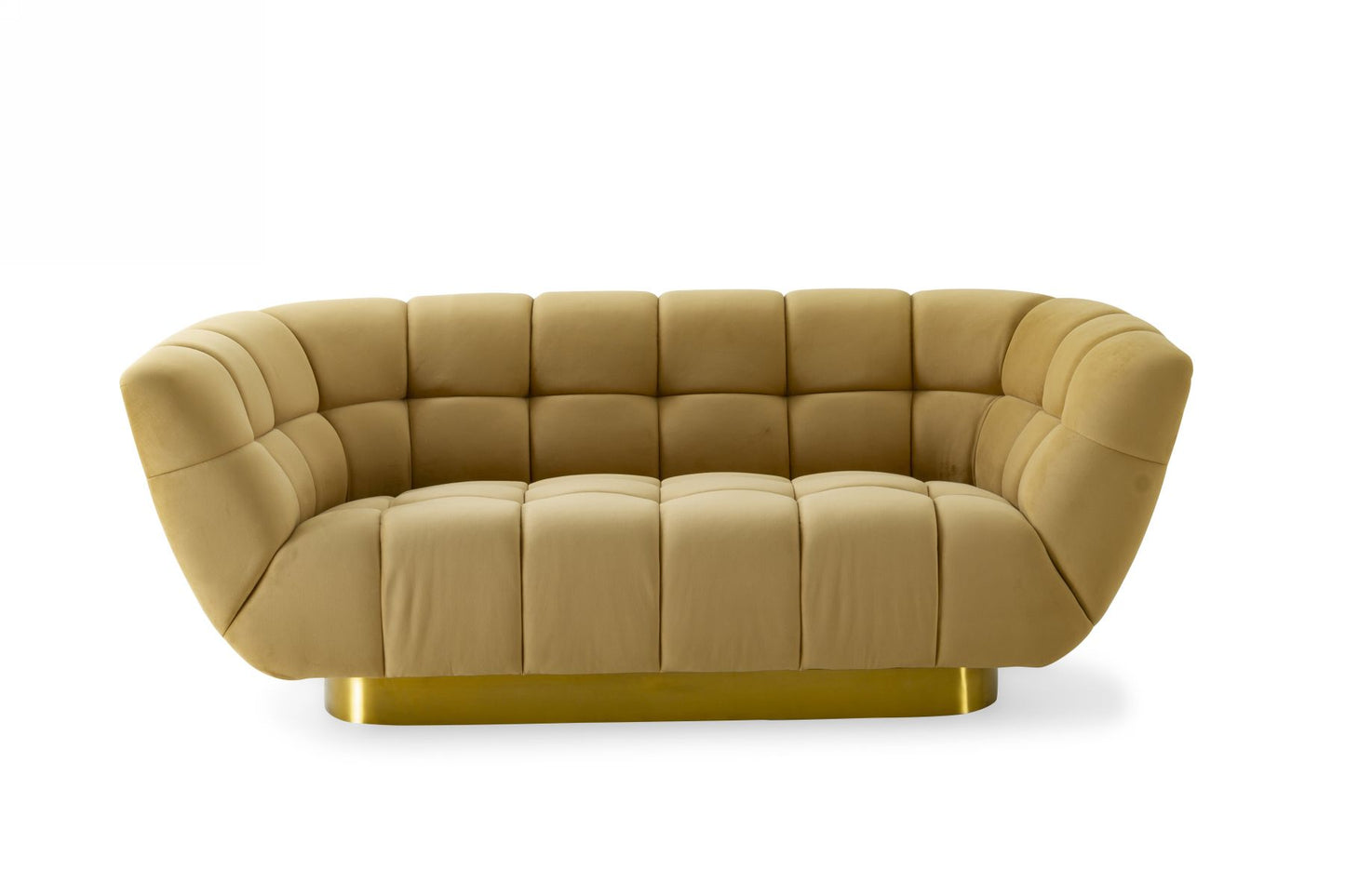 Divani Casa Granby Glam Loveseat β Mustard Fabric with Gold Accents