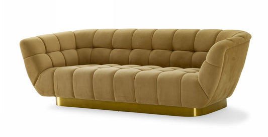 Divani Casa Granby Glam Sofa β Mustard Fabric with Gold Accents